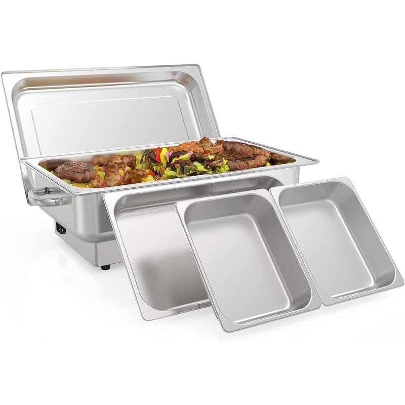 2 x 4.5QT Half-Size Electric Chafing Dish Food Servers and Warmers Stainless Steel Chafing Dish Buffet Set - 1/1 Full Size+1/2 Half Size