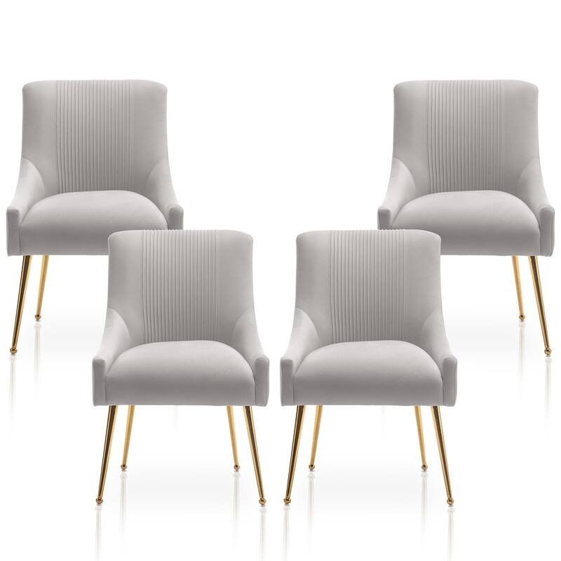SEYNAR Modern Glam Boucle Pleated Velvet Dining Chair or Vanity Chair Set of 4 with Rear Handle