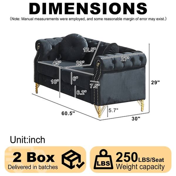 Velvet Chesterfield Sofa with Tufted Design and Copper Studs (2-Seater ...