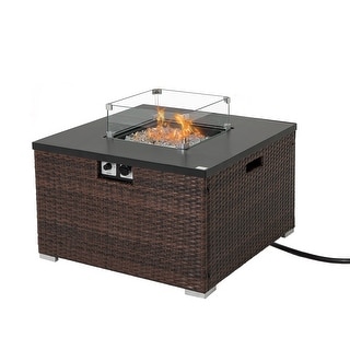 COSIEST Outdoor PE-Wicker Propane Fire Pit with Stainless Steel Burner