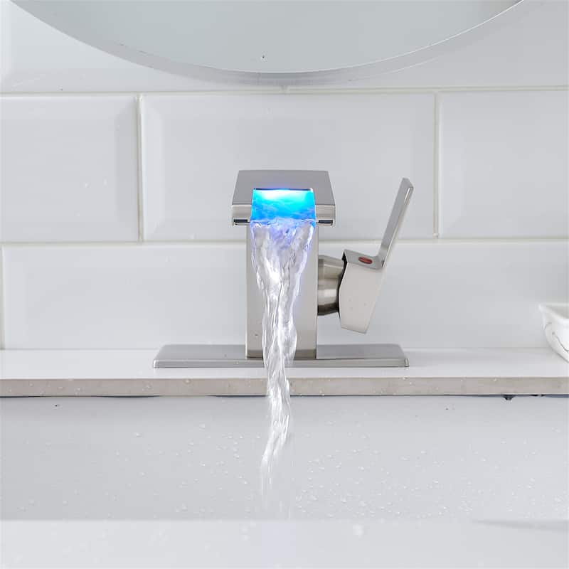 Single Handle LED Bathroom Faucet Modern 1 Holes Bathroom Sink Basin Vanity Faucets Brushed Nickel