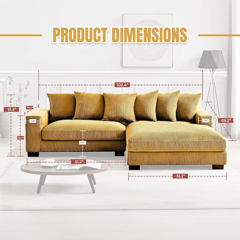 Payan 102.4 inch Wide Corduroy 2-Piece Sectional Sofa