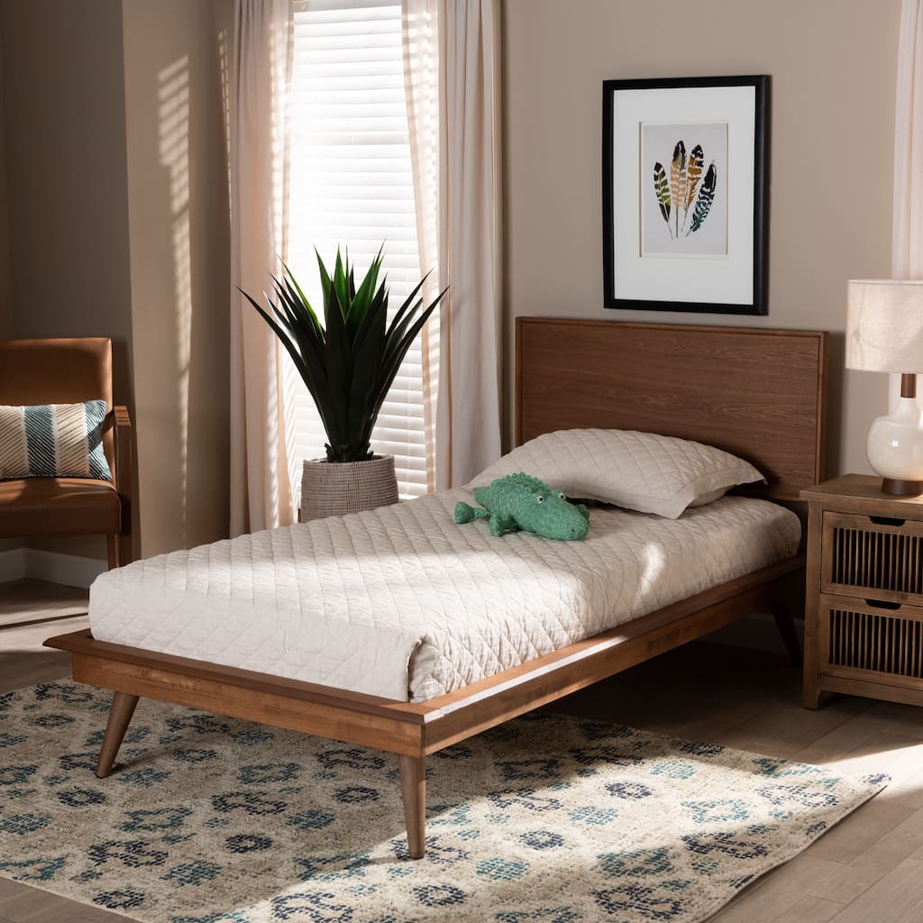 Karine Mid-Century Walnut Brown Finished Wood Twin Size Platform Bed