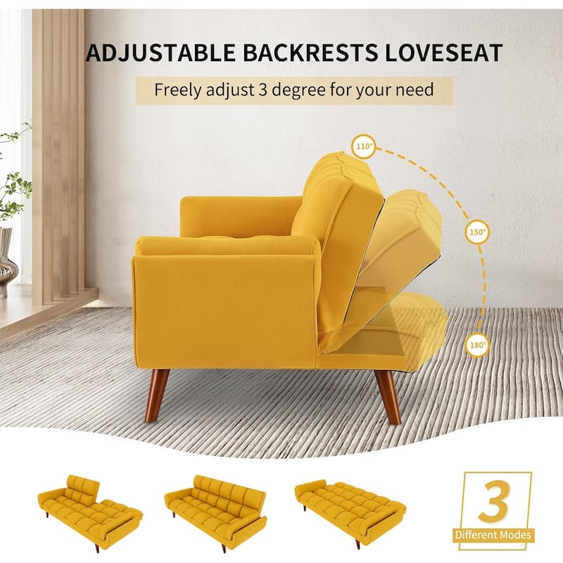 75.39 IN. Futon Sofa Bed, Convertible Upholstered Couch Sleeper with Reclining Sleeper Split Tufted Back