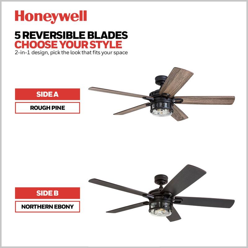 Honeywell Bonterra Rustic Farmhouse Black Ceiling Fan with LED Light & Remote Control - 52-inch