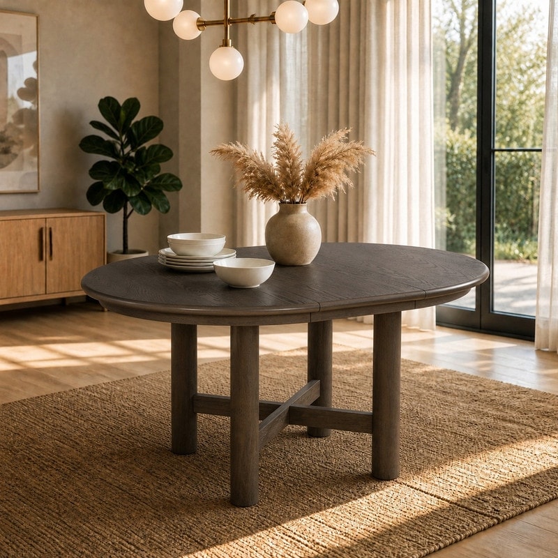 Wood 47" Extendable Oval Dining Table for 4-6 Person with Removable Leaf and Solid Wood Legs