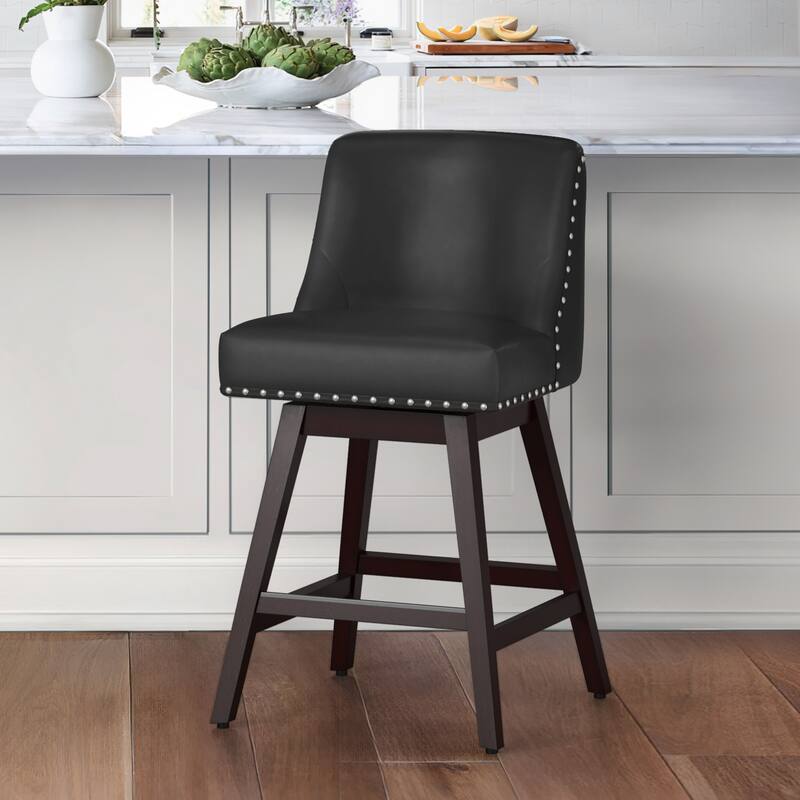 26 in. Counter Height Bar Stools Upholstered Wood Frame Swivel Bar Stool with Farbic Seat Set of 3 - 19.6"D x 19.6"W x 37"H
