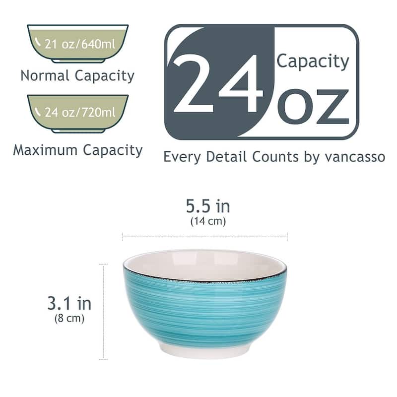 vancasso Bella 5.5 Inch Stoneware Large Serving Bowl Set,24Oz.