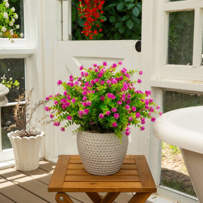 14-in UV Resistant Artificial Flowering Mini Rose Bush - Set of 12