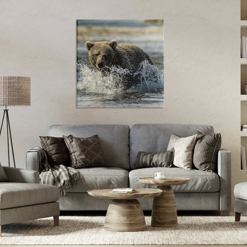 Stupell Bear Splashing in River Canvas Wall Art Design By Danita Delimont