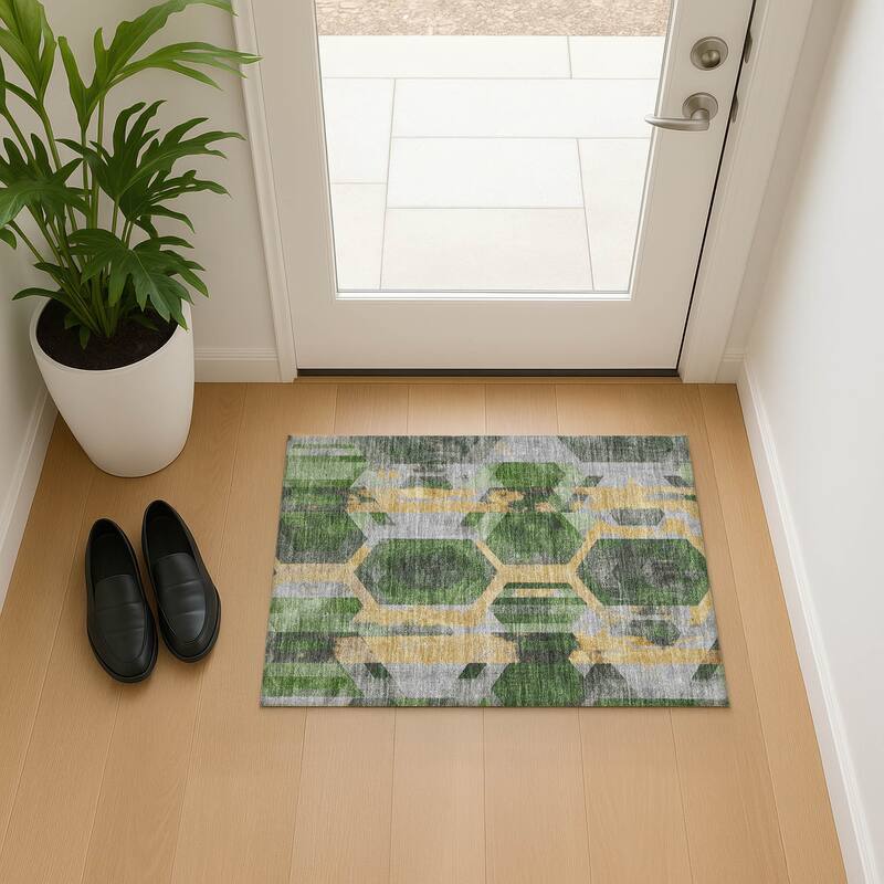 Premium Washable Super Soft Contemporary Glam Mayfield Rug - Green - 1'8" x 2'6"