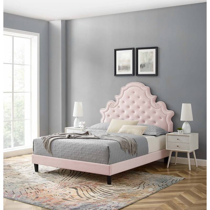 Gwyneth Tufted Performance Velvet Queen Platform Bed - Pink