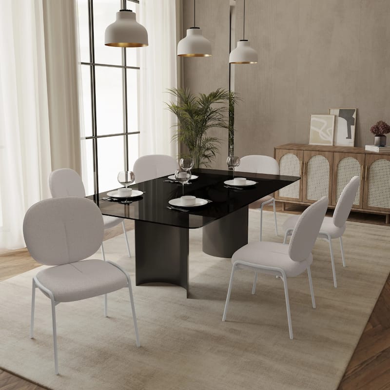 Celestial Modern Boucle Dining Chairs - Upholstered Accent Side Chairs with White Powder-Coated Iron Frame Set of 2