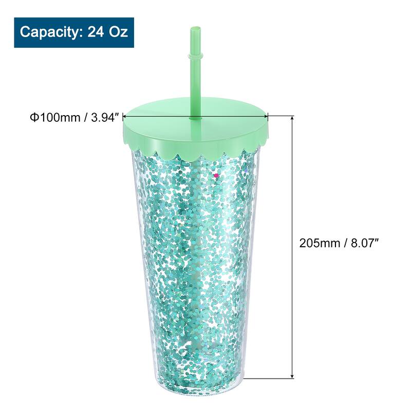 Acrylic Tumbler with Lid and Straw, 24 Oz Reusable Double Wall Cups - Green