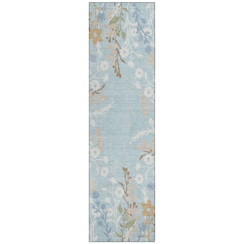 Machine Washable Indoor/ Outdoor Floral Border Chantille Rug