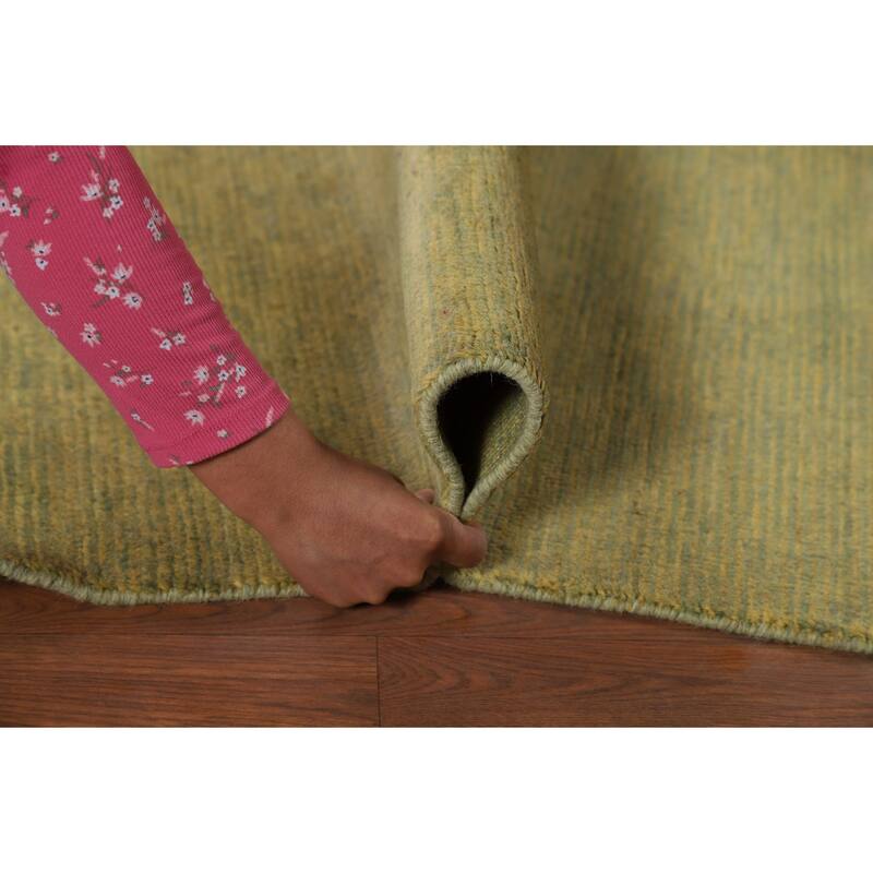 Yellow & Green Contemporary Gabbeh Foyer Rug Hand-Knotted Wool Carpet - 1'10"x 3'1"