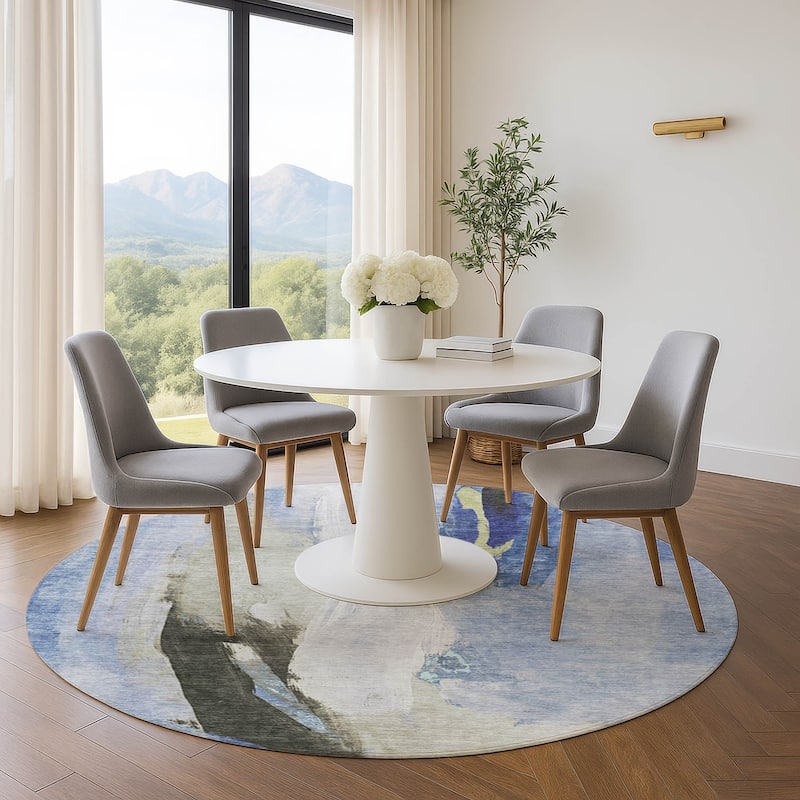 Premium Washable Super Soft Abstract Brushstrokes Mayfield Rug - Denim - 8' x 8'