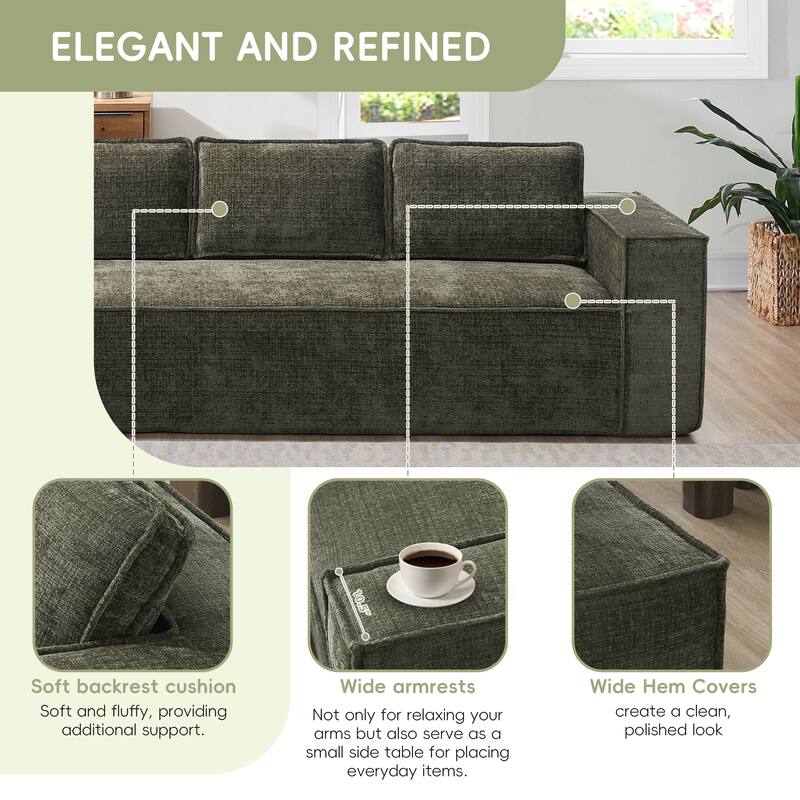 129.5" Chenille Modular L-Shaped Cloud Couch, No Assembly