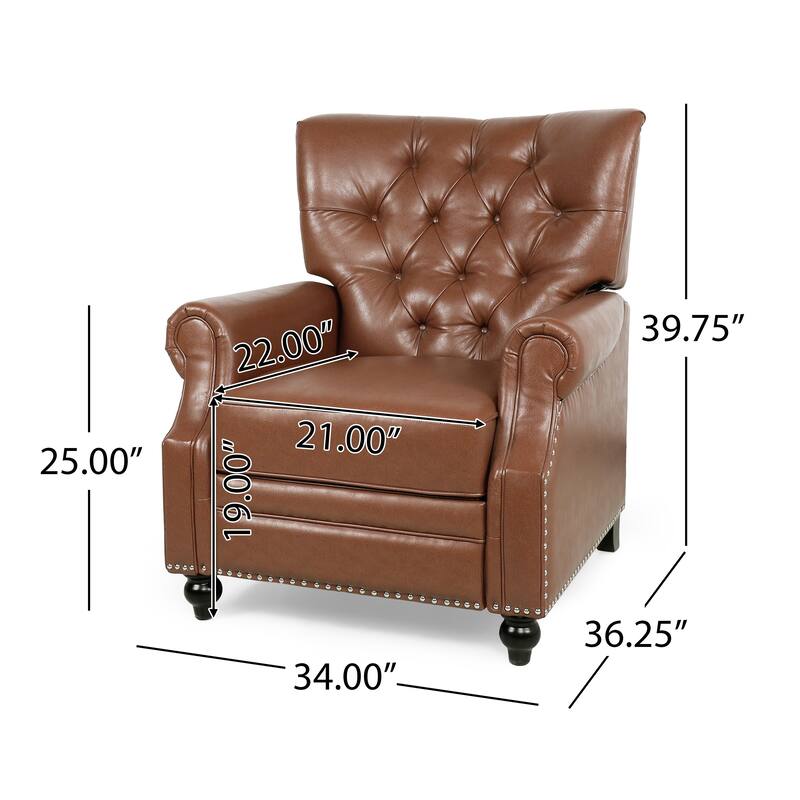 Recliner Chair, Turned Legs, Light Brown Button Tufted Faux Leather