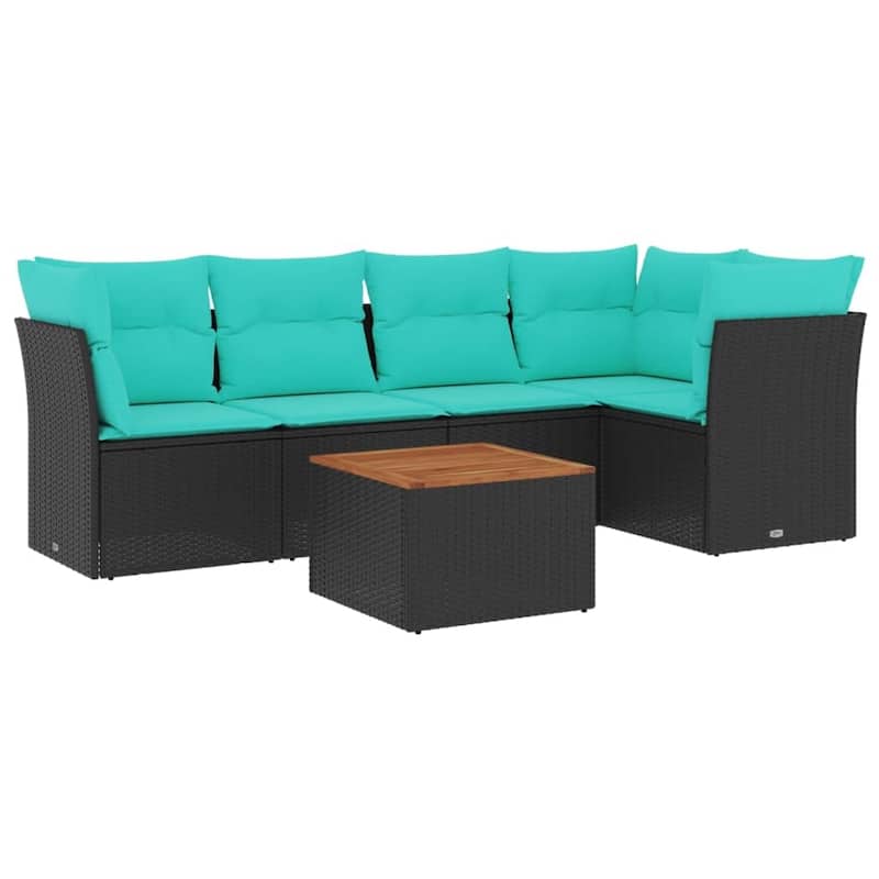 vidaXL 6 Piece Patio Sofa Set with Cushions Black Poly Rattan