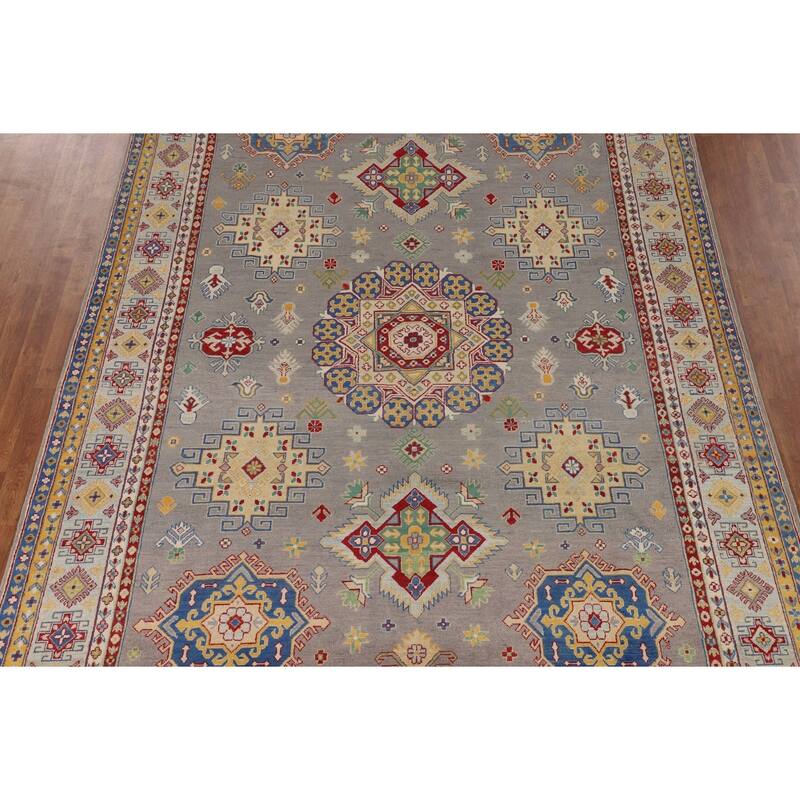 Gray Kazak Area Rug Handmade Wool Carpet - 8'1" x 12'4"