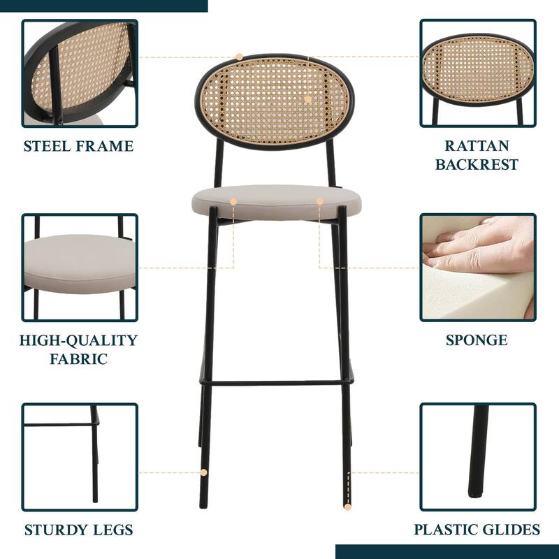 LeisureMod Euston Modern Wicker Bar Stool with Powder Coated Steel Frame - 42"