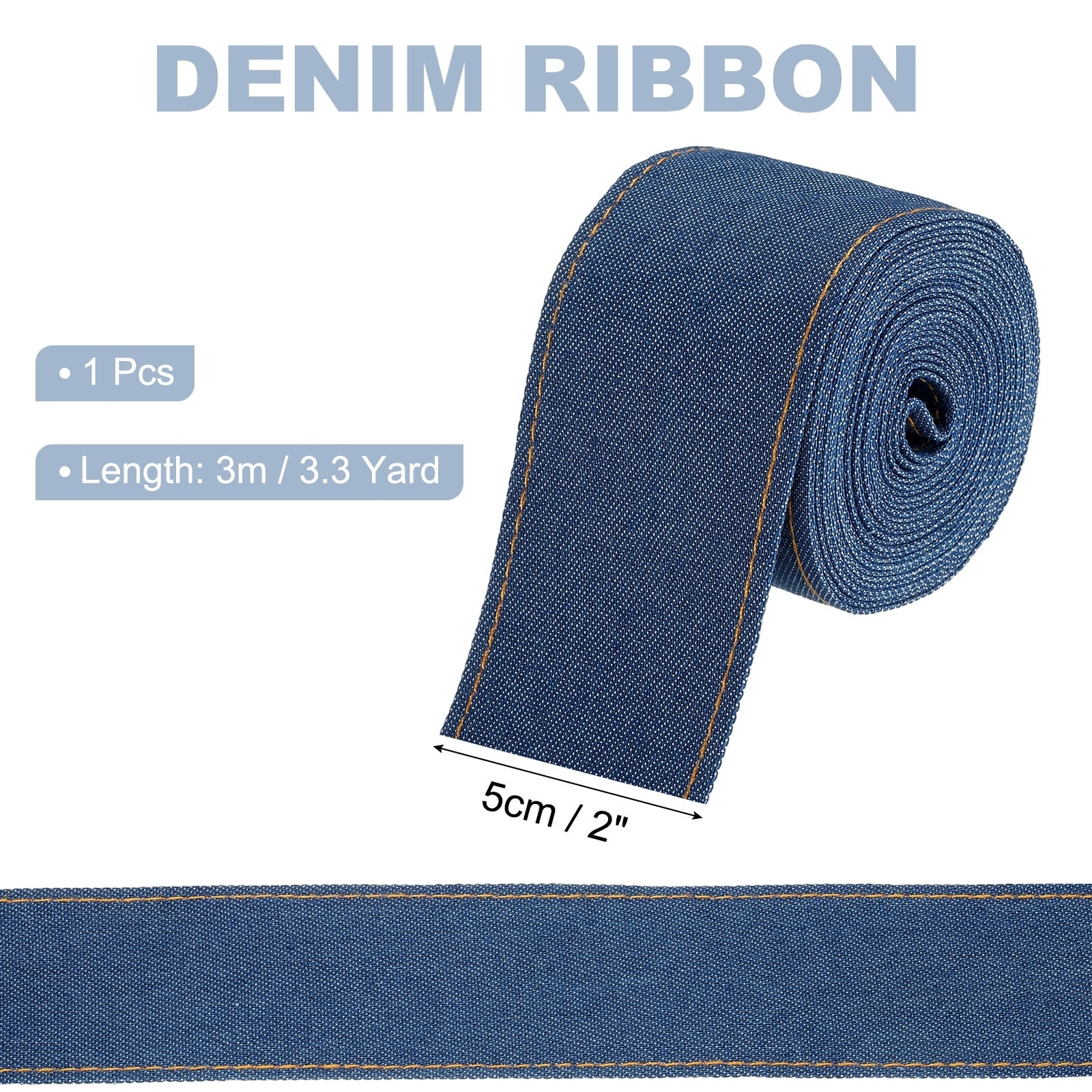Denim Ribbon, Layering Jean Fabric Craft Pure Color Strip for Bow DIY Making Hair Clip Garment