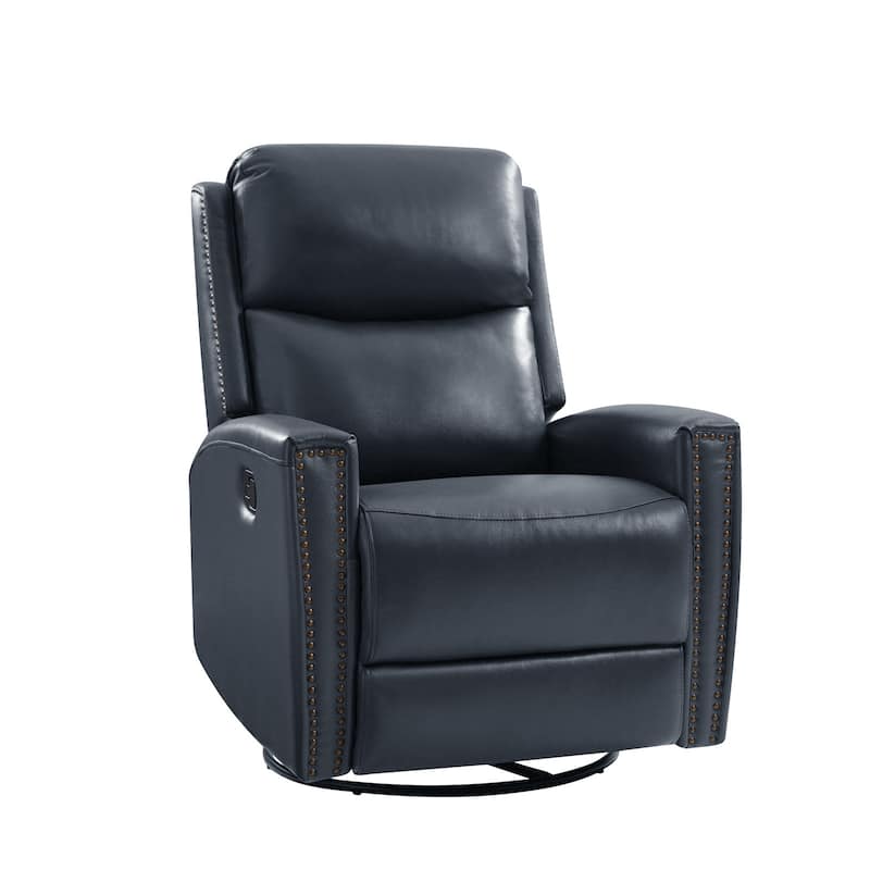 Fiacro 30.31"Wide Mid-Century Modern Genuine Leather Wingback Swivel Rocker Recliner with Nailhead Trims