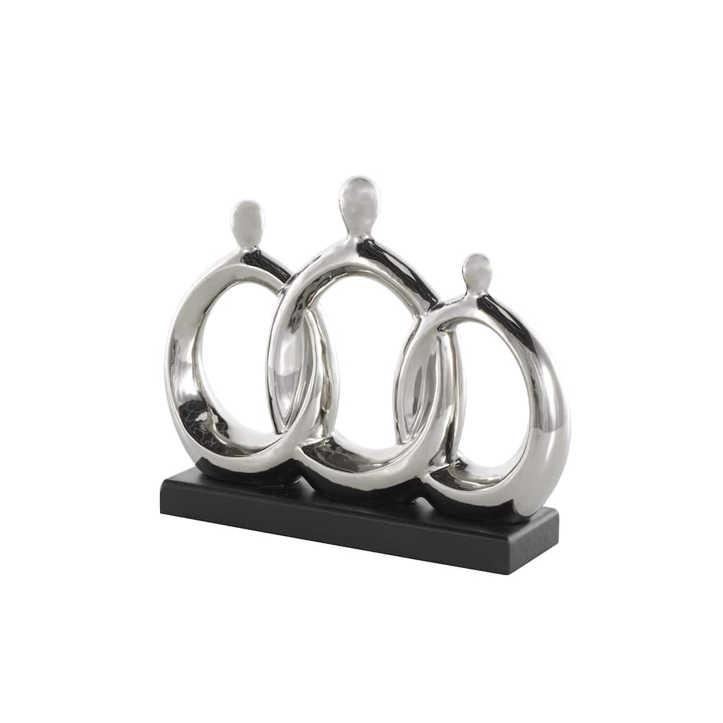 Ceramic Family 3 Figure Decorative Sculpture with Black Rectangular Base - Silver - Roche River Decor