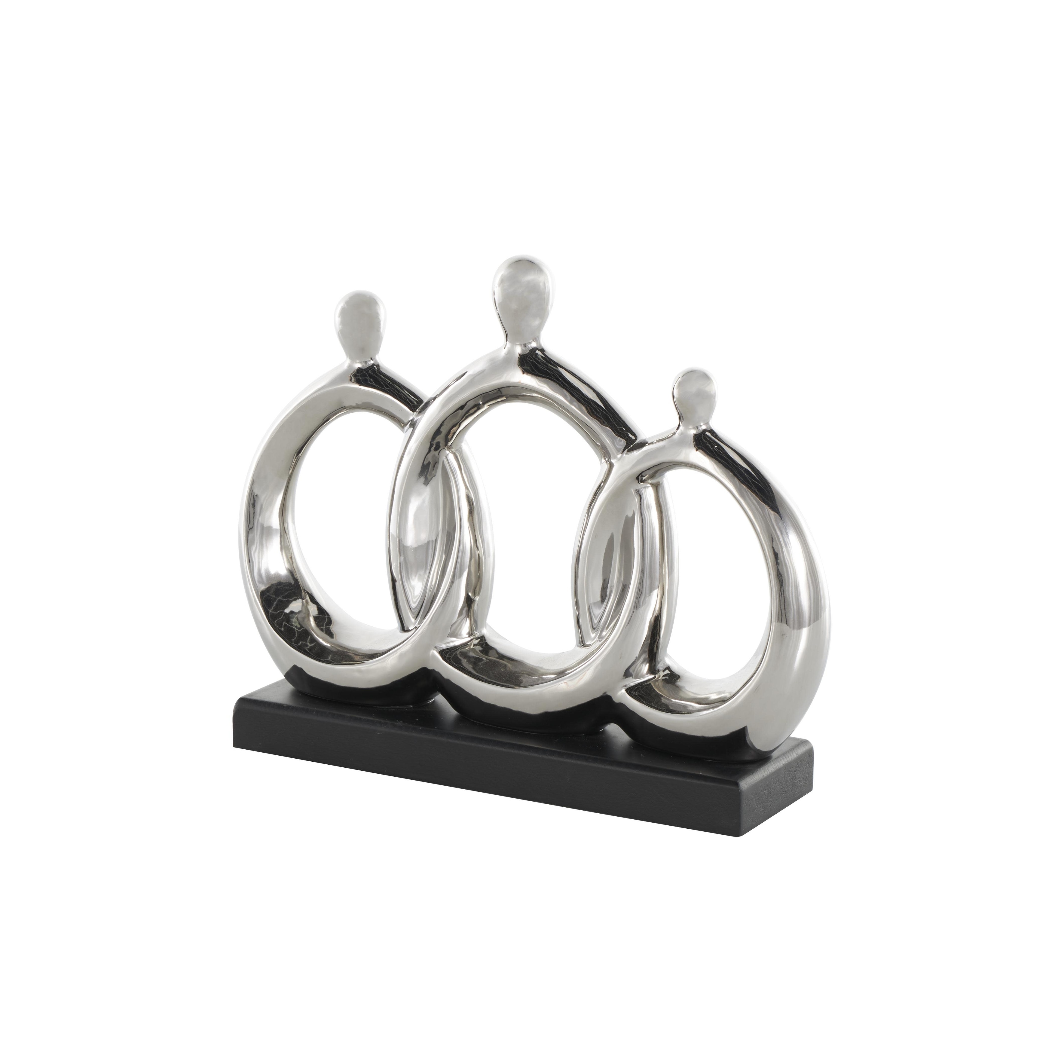 Ceramic Family 3 Figure Decorative Sculpture with Black Rectangular Base - Silver - Roche River Decor