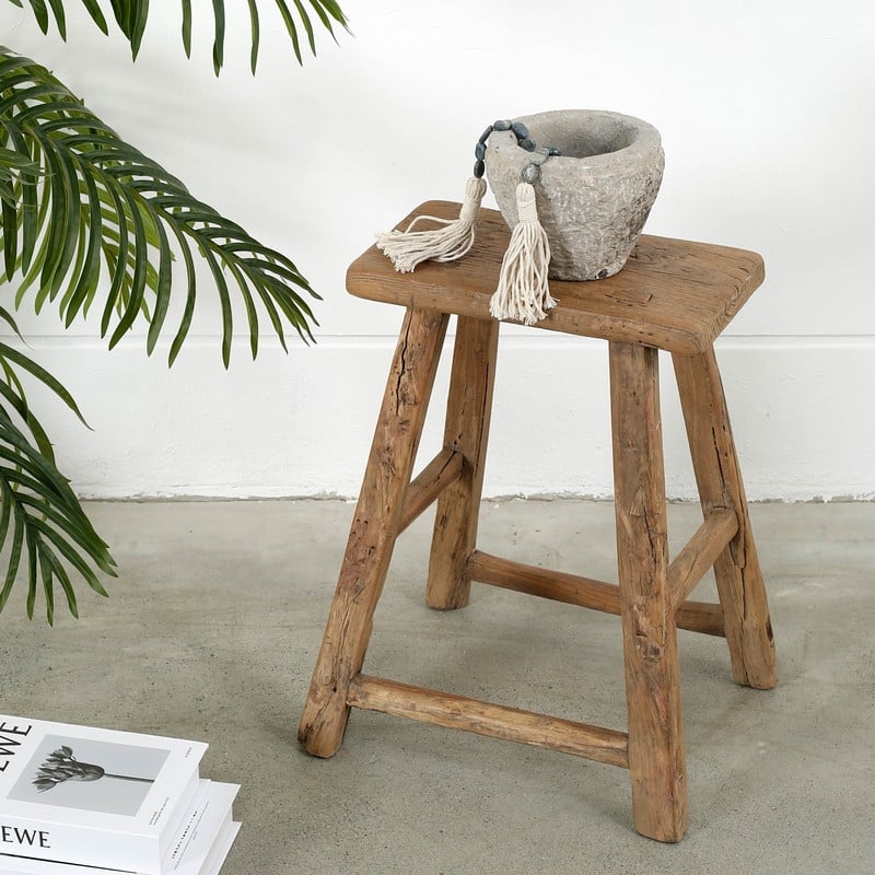 Artissance Rectangular Rustic Vintage Stool, Weathered Natural Wood Finish (Size & Finish Vary) - Approx size 12-20 in wide