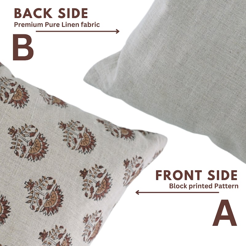 Fabdivine 12x20 Handmade Pure Linen Cushion Cover Floral Mustard Ideal for Sofa, Floral Block Print, Accent Décor, Bagru Buti