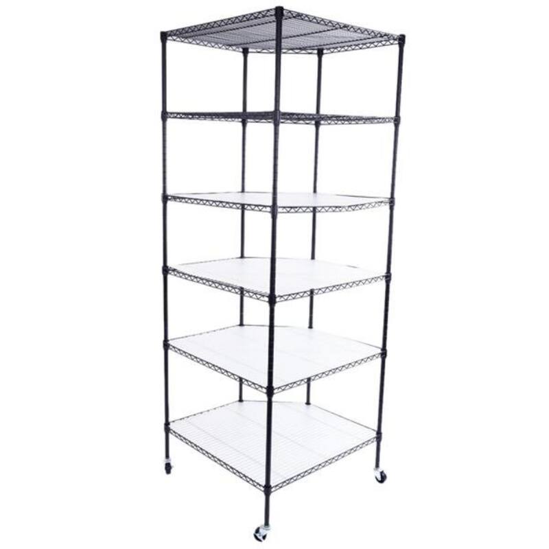 6-Layer Plastic Coated Polygonal Corner Shelf with 2" PP Wheels - (26.77 x 26.77 x 70.87)"