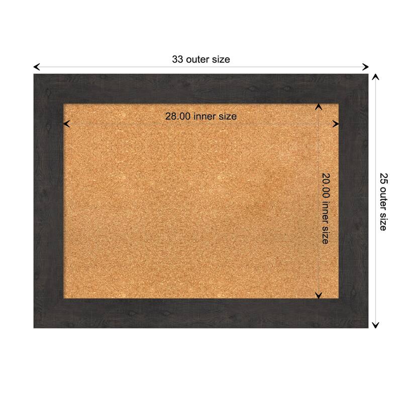 Rustic Plank Framed Natural Corkboard Bulletin Board - Rustic Plank Espresso - Board Size 28x20