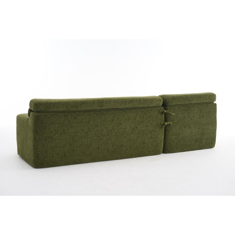 105" Wood Grain Chenille 3-Seater Sectional Sofa with Chaise Lounge and 2 Pillows