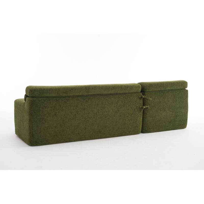 Modern Chenille Convertible L-Shaped 4-Seater Modular Sectional Sofa with 2 Pillows for Apartment Living Room