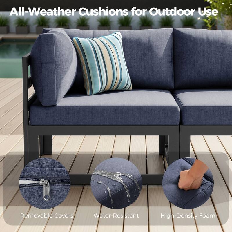 9-Piece Modern Aluminum Outdoor Furniture Set With Fire Pit Table Propane/Gas 60,000 BTU, Extra Large Aluminum Patio Sectional