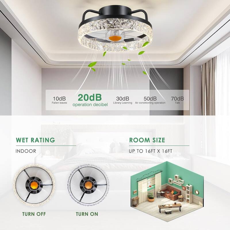 13" Low Profile Ceiling Fan with Light,3CCT 3 Speed Small Ceiling Fan for Bedroom,Closet,Small Room - 13 Inches