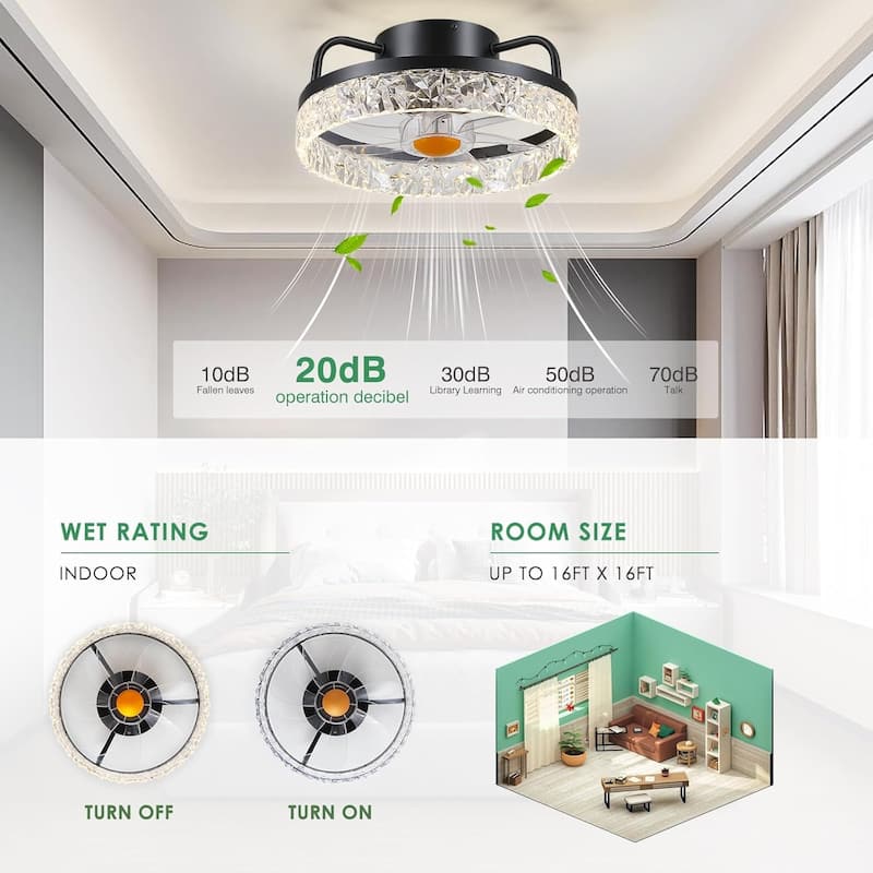 KAYLA 20.86'' Modern Flush Mount Ceiling Fans, Low Profile Ceiling Fan with Lights, Dimmable, APP Control, 6-Speed - N/A