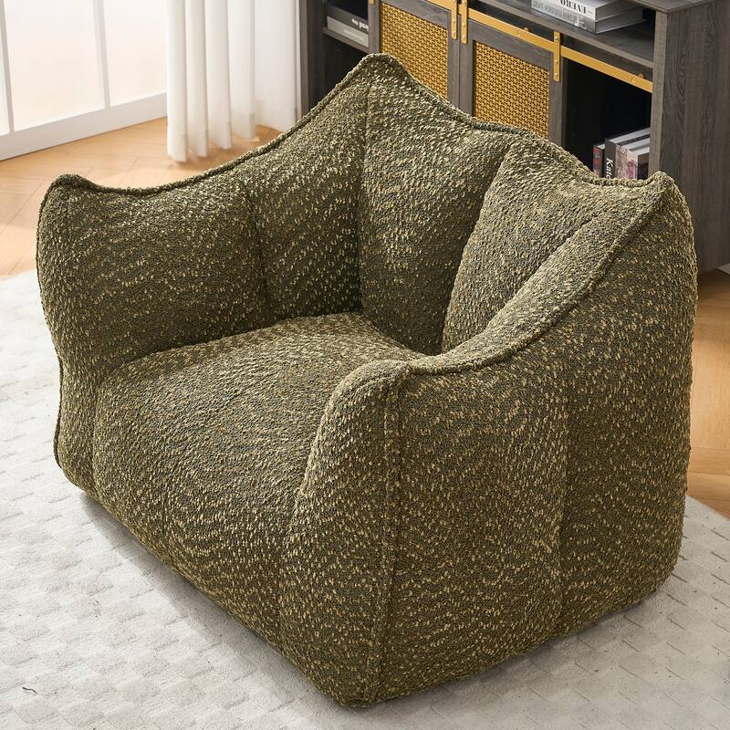 Chenille Square Bean Bag Chair, High Resilience Foam Lounge Chair, Cozy Aldult Lazy Sofa with Curved Armrests and Backrest