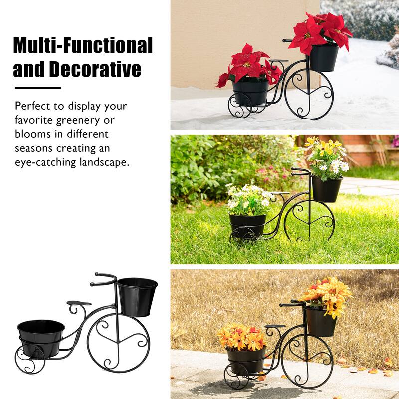 Glitzhome 21.5"L Spring Farmhouse Metal Bicycle Planter Stands Flower Pot Cart