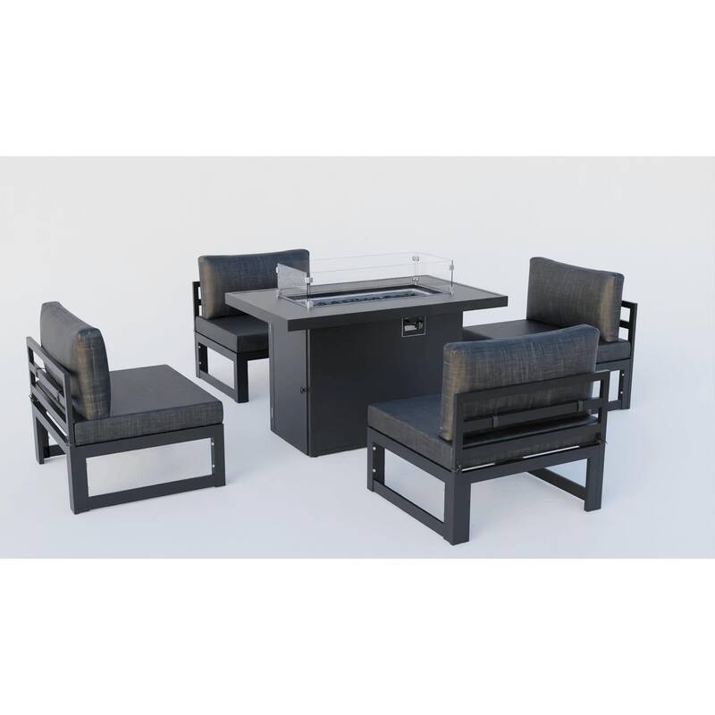 LeisureMod Chelsea 5-Piece Outdoor Patio Chairs and Fire Pit Table Set