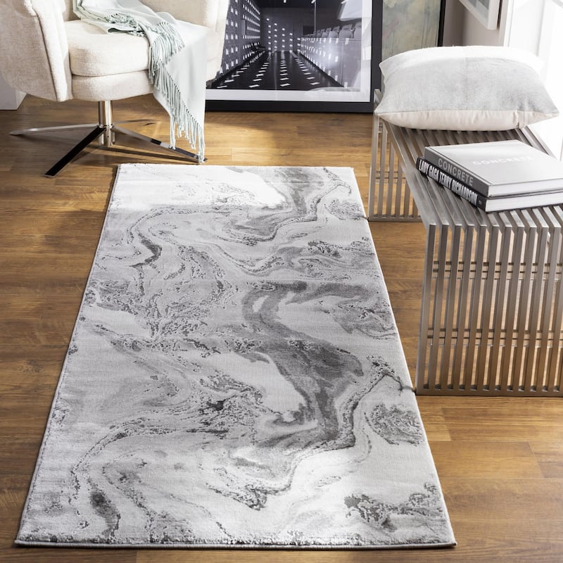 Livabliss Tibetan Modern Swirl Area Rug - 2' 7" x 7' 7" - Grey