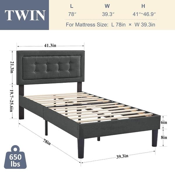 dimension image slide 2 of 6, VECELO Tufted Upholstered Kids Bed with Adjustable Headboard,Twin Size Bed Set of 2