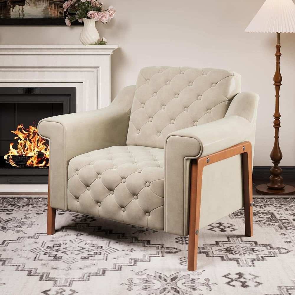Cozy Accent Chair,PU Leather Modern Living Room Chairs,Mid-Century Office Reading Chair,Single Sofa,Armchair