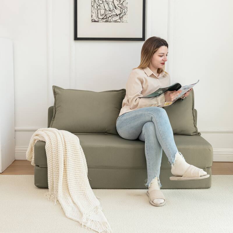 Foldable Green Corduroy Sofa Bed for Various Spaces - Multi-Color