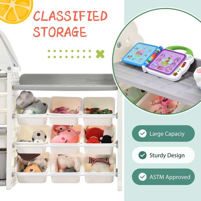 Roomfitters Bookshelf Organizer with 17 Bins and 5 Shelves, Multi Functional Storage Cabinet for Home