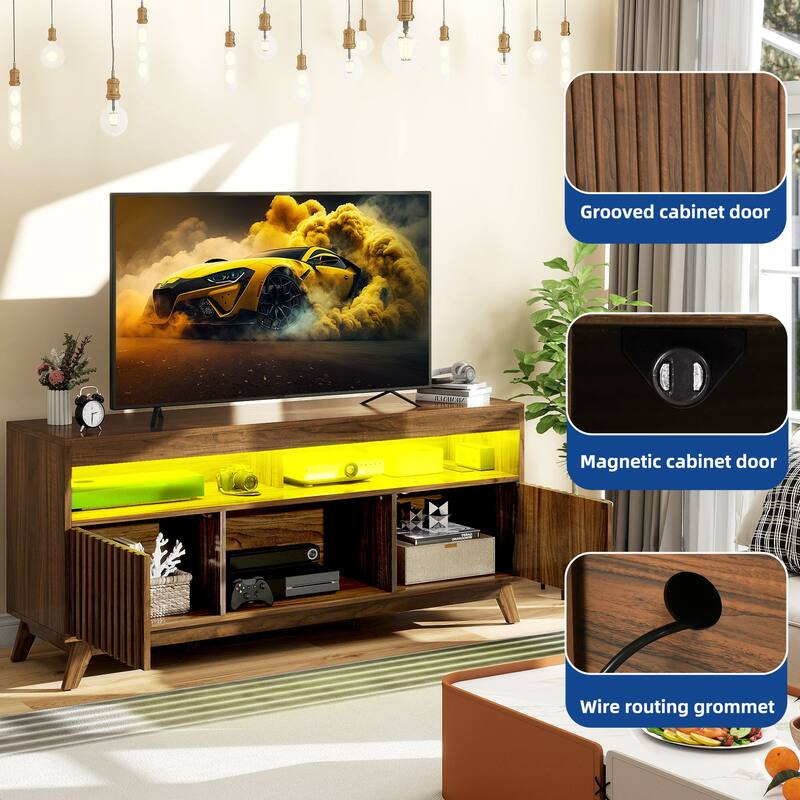 Moasis 59" Mid-Century LED Lighting TV Stand Media Console Entertainment Center for TVs up to 65 Inch