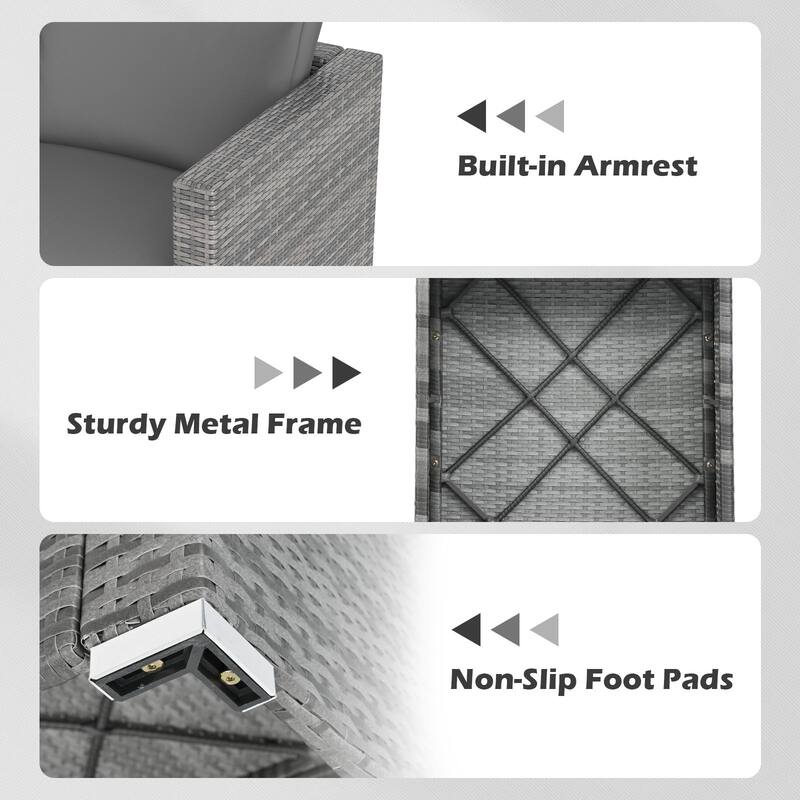 Gymax 3PCS Patio Sectional Sofa Set PE Rattan Modular Couch Furniture