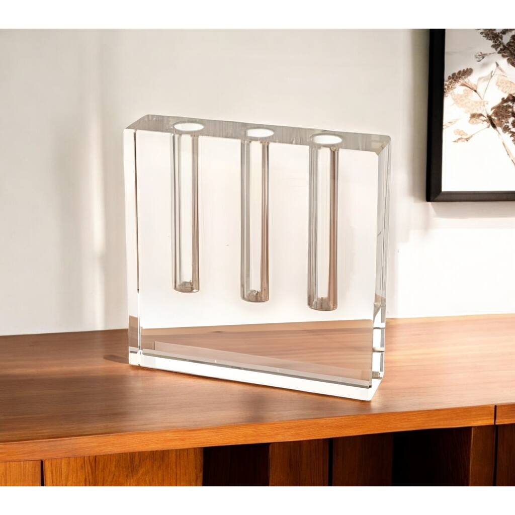 HomeRoots 7" Clear Crystal Clear Square Table Vase